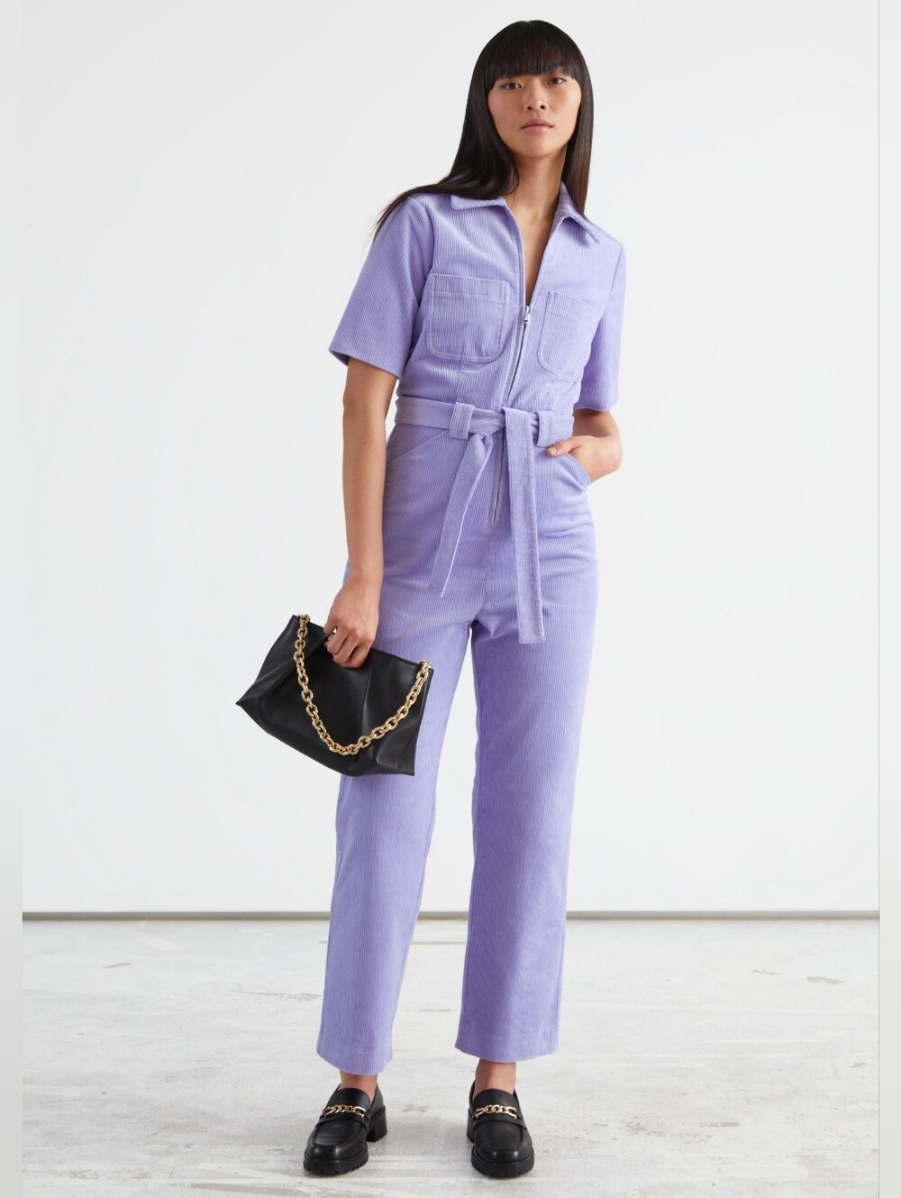 & Other Stories Lavender Belted Corduroy Cropped Jumpsuit 6US